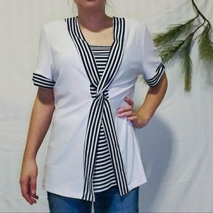 Serengeti Nautical Blouse Size XL White Navy Blue